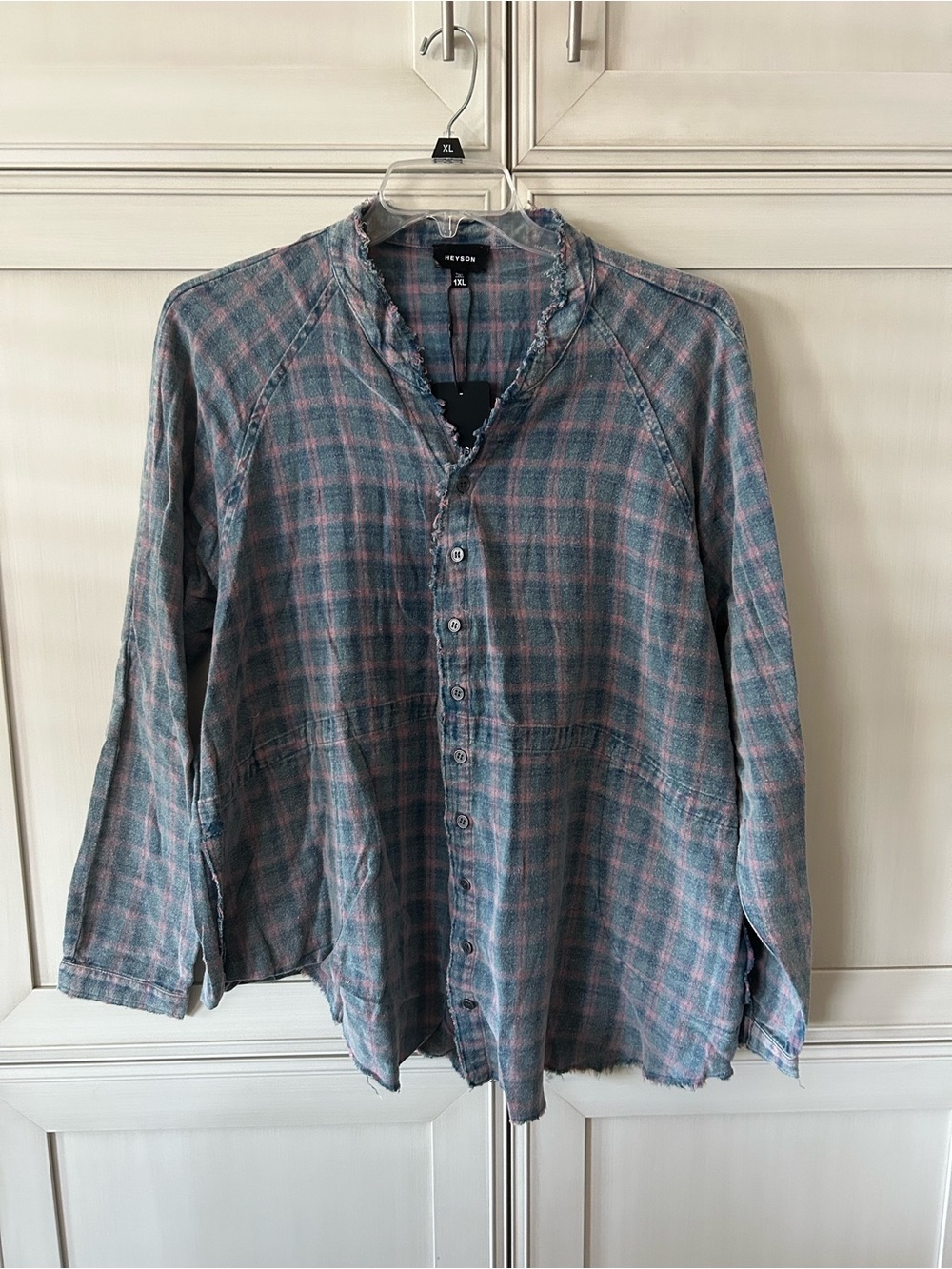 Heyson Relaxed Plaid Button-Down Shirt - Blue & Pink